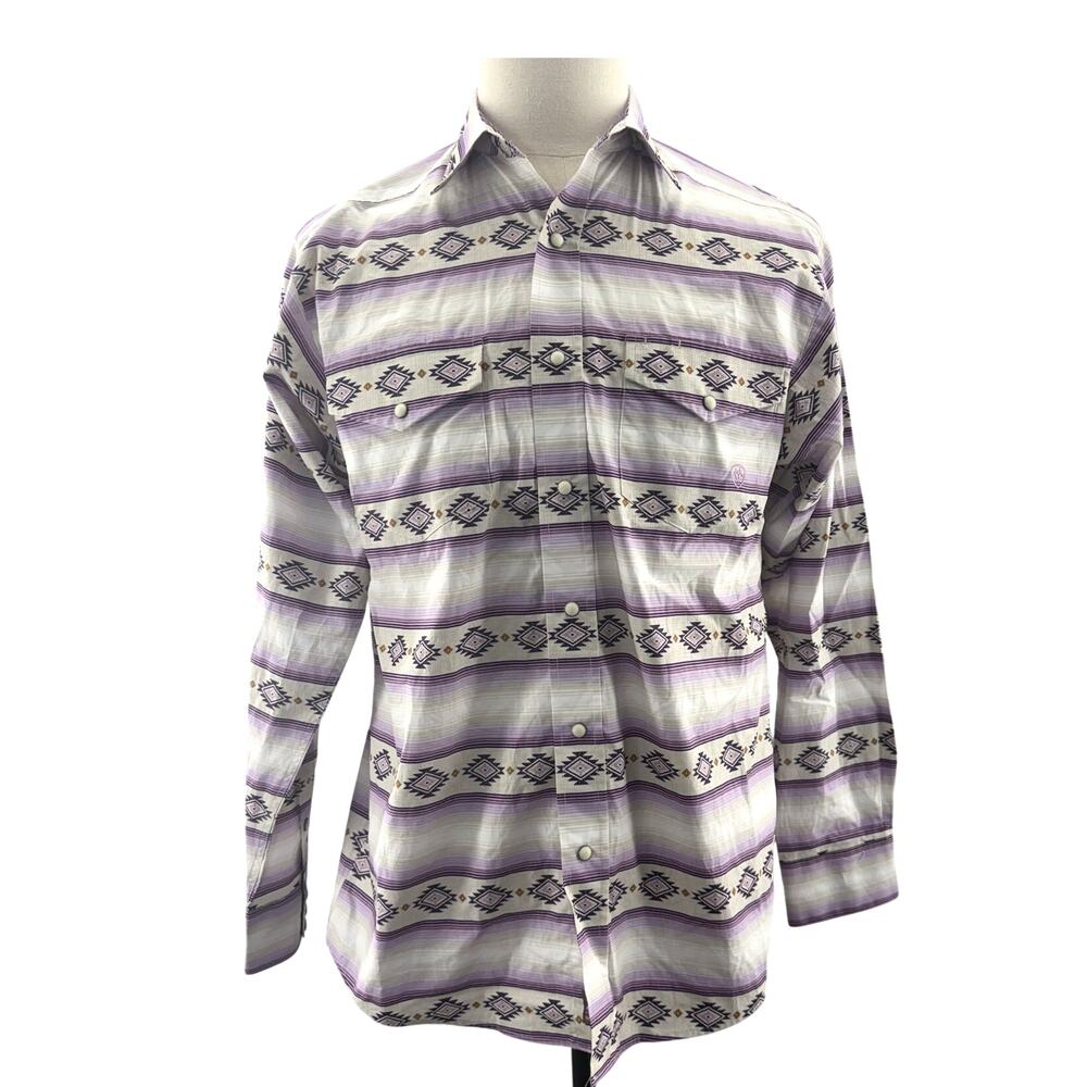 Ariat Men’s Small Purple Western Print Button Down Shirt Cotton